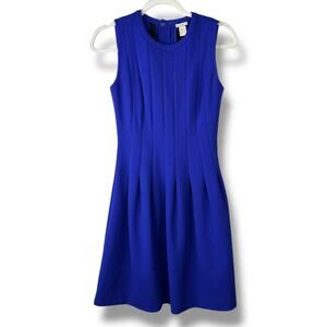 H&M Periwinkle Blue Sleeveless Twill Boat Neck Pleated Flared Mini Dress Size 4